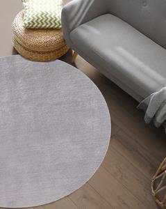 Merinos Karpet24 Loft modern pluizig laagpolig tapijt, antislip onderkant, wasbaar tot 30 graden, heerlijk zacht, bontlook, grijs-Ø 160 cm rond