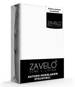 Zavelo Hoeslaken Katoen Strijkvrij Wit-1-persoons (90x220 cm)