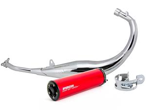 Voca Racing Uitlaat VOCA Chroomed 50/70cc Rode demper voor Derbi EBE, EBS, D50B Enduro, Supermoto