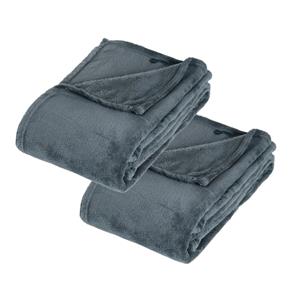 Atmosphera 2x Stuks Fleece deken/fleeceplaid blauwgrijs 125 x 150 cm polyester -