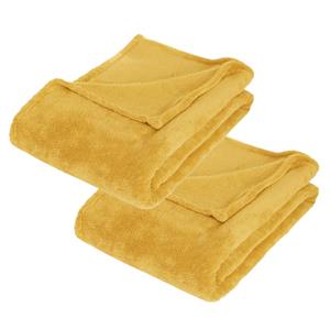 Atmosphera 2x Stuks Fleece deken/fleeceplaid oker geel 125 x 150 cm polyester -