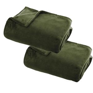 Atmosphera 2x Stuks Fleece deken/fleeceplaid olijf groen 125 x 150 cm polyester -