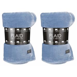 In the Mood 2x Stuks Fleece dekens/fleeceplaids korenblauw 130 x 180 cm polyester -