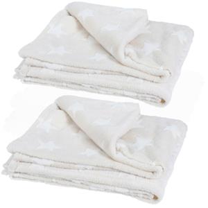 H&S Collection Fleece dekens/plaids - 2x - beige - 130 x 160 cm -