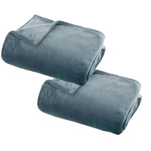 Atmosphera 2x Stuks Fleece deken/fleeceplaid blauwgrijs 125 x 150 cm polyester -