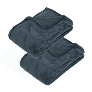 Atmosphera 2x Stuks Fleece deken/fleeceplaid blauwgrijs 130 x 180 cm polyester -