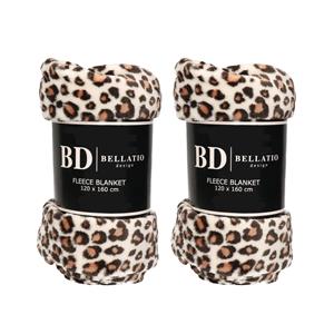 Bellatio 2x Fleece plaid/deken luipaard print 120 x 160 cm -