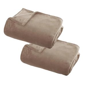 Atmosphera 2x Stuks Fleece deken/fleeceplaid donker beige 125 x 150 cm polyester -