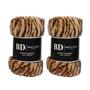 Bellatio 2x Fleece plaid/deken tijger print 120 x 160 cm -