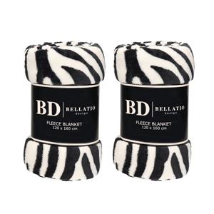 Bellatio 2x Fleece plaid/deken zebra print 120 x 160 cm -