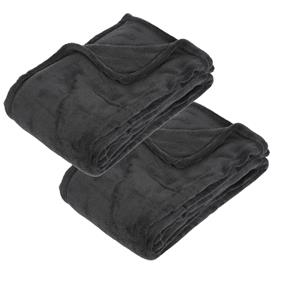 Atmosphera 2x Stuks Fleece deken/fleeceplaid donkergrijs 130 x 180 cm polyester -