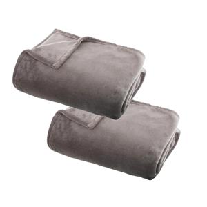 Atmosphera 2x Stuks Fleece deken/fleeceplaid grijs 125 x 150 cm polyester -