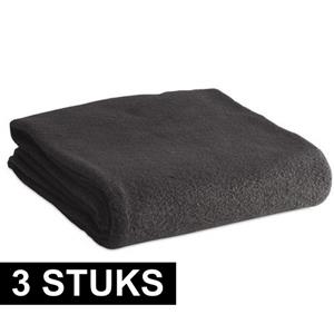 3x Fleece dekens/plaids zwart 120 x 150 cm -