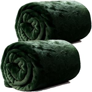 Unique Living Fleece dekens/plaids Bailey 2 stuks 130 x 180 cm - donker groen -