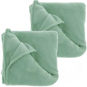 Unique Living Fleece dekens/plaids Bailey 2 stuks 130 x 180 cm - salie groen -