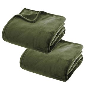 Atmosphera 2x Stuks Fleece deken/fleeceplaid olijf groen 130 x 180 cm polyester -