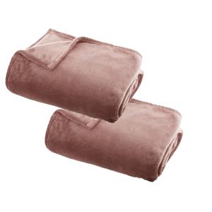 Atmosphera 2x Stuks Fleece deken/fleeceplaid oud roze 130 x 180 cm polyester -