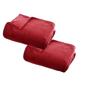 Atmosphera 2x Stuks Fleece deken/fleeceplaid rood 130 x 180 cm polyester -