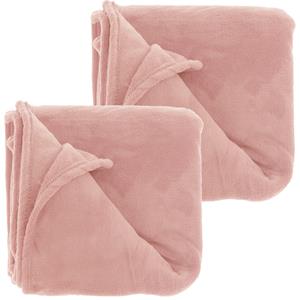 Unique Living Fleece dekens/plaids Bailey 2 stuks 130 x 180 cm - roze -