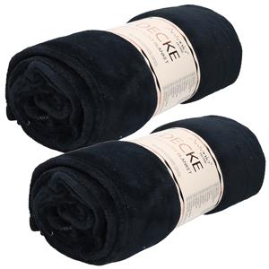 Antonio World Fashion 2x stuks flanellen/fleece polyester deken/plaid navy blauw 150 x 200 cm -