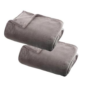 Atmosphera 2x Stuks Fleece deken/fleeceplaid grijs 130 x 180 cm polyester -