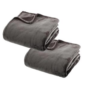 Atmosphera 2x Stuks Fleece deken/fleeceplaid midden grijs 130 x 180 cm polyester -