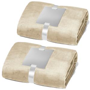 Stricker Fleece dekens/plaids 2 stuks beige 240 grams polyester 120 x 150 cm -