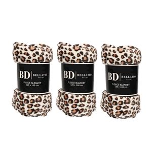 Bellatio 3x Fleece plaid/deken luipaard print 120 x 160 cm -