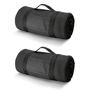 10x Fleece dekens/plaids zwart met afneembaar handvat 150 x 120 cm -