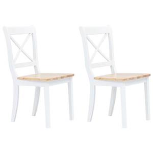 VidaXL Eetkamerstoelen 2 st massief rubberwood wit en lichthoutkleurig
