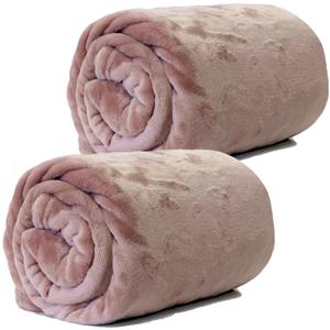 Unique Living Enzo Fleece dekens/plaids 2 stuks 130 x 180 cm - roze -