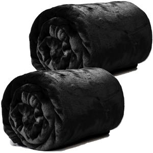 Unique Living Enzo Fleece dekens/plaids 2 stuks 130 x 180 cm - zwart -
