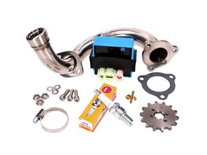 101 Octane Opvoerkit / Opvoerset (ontgrens set) CDI verstelbaar / RVSbocht voor Derbi Senda, Aprilia RX, SX, Gilera RCR, SMT 2018- (Euro4)