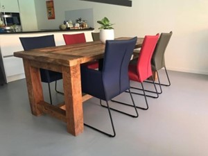 ShopX Leren eetkamerstoel mate, blauwgroenrood leer, blauwegroenerode keukenstoelen