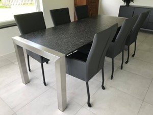 ShopX Leren eetkamerstoel deal met armleuning, grijs leer, grijze keukenstoelen