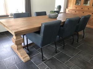 ShopX Leren eetkamerstoel lucky, blauw leer, blauwe keukenstoelen