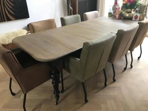 ShopX Leren eetkamerstoel lucky, bruingroen leer, bruinegroene keukenstoelen