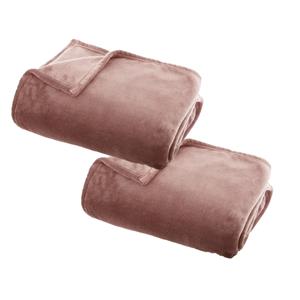 Atmosphera 2x Stuks Fleece deken/fleeceplaid oud roze 125 x 150 cm polyester -