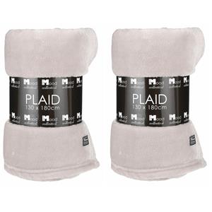 In the Mood 2x Stuks Fleece dekens/fleeceplaids lichtbeige 130 x 180 cm polyester -