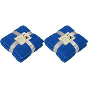 James & Nicholson 2x Fleece dekens/plaids kobaltblauw 130 x 170 cm -