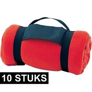10x Fleece dekens/plaids rood afneembaar handvat 160 x 130 cm -