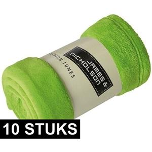 James & Nicholson 10x Fleece dekens/plaids limegroen 120 x 160 cm -