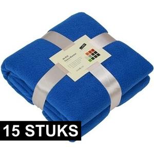 James & Nicholson 15x Fleece dekens/plaids kobaltblauw 130 x 170 cm -
