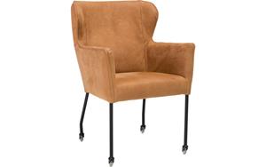 Goossens Excellent Eetkamerstoel Leogang cognac leer met armleuning en met wielen, elegant chic