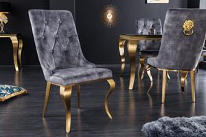 Invicta Interior Stoel Modern Barock grijs met Leeuwenkop Gouden/ 42318