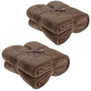 H&S Collection Fleece dekens/plaids - 2x - bruin - 180 x 230 cm -