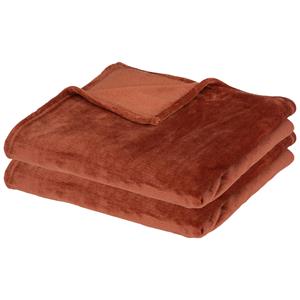 Atmosphera Fleece dekens/fleeceplaids - 2x - terracotta - 125 x 150 cm - polyester - bankdeken -