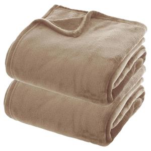 Atmosphera Fleece dekens/fleeceplaids - 2x - beige - 180 x 230 cm - polyester - bankdeken -