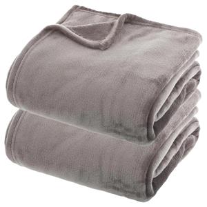 Atmosphera Fleece dekens/fleeceplaids - 2x - betongrijs - 180 x 230 cm - polyester - bankdeken -