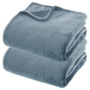 Atmosphera Fleece dekens/fleeceplaids - 2x - ijsblauw - 180 x 230 cm - polyester - bankdeken -